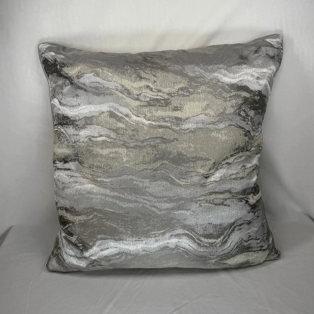 Metallic Silver Marble Throw Pillow 24x24 Duck Feather Filled Grey Decorative